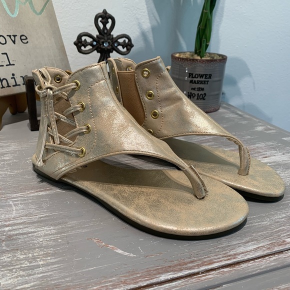 GOLD gladiator ankle high bootie sandals New in box NIB 7 7.5 8 9 - Picture 12 of 13